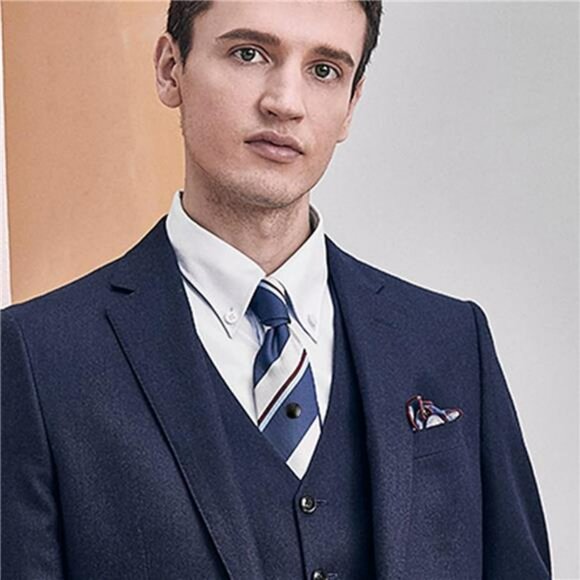 Men's Tie Clips Set with Chains Gold Silver Black Blue Formal Wedding Gift - Picture 4 of 7